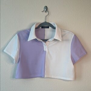 Purple and White Polo Crop Top